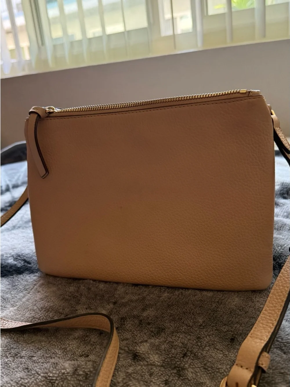 Vince Camuto Beige Leather Crossbody with Tassel Zip - Picture 2 of 9